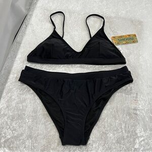 Medium-Full Coverage Triangle Bikini Set Swimsuit Size large Black Lined
